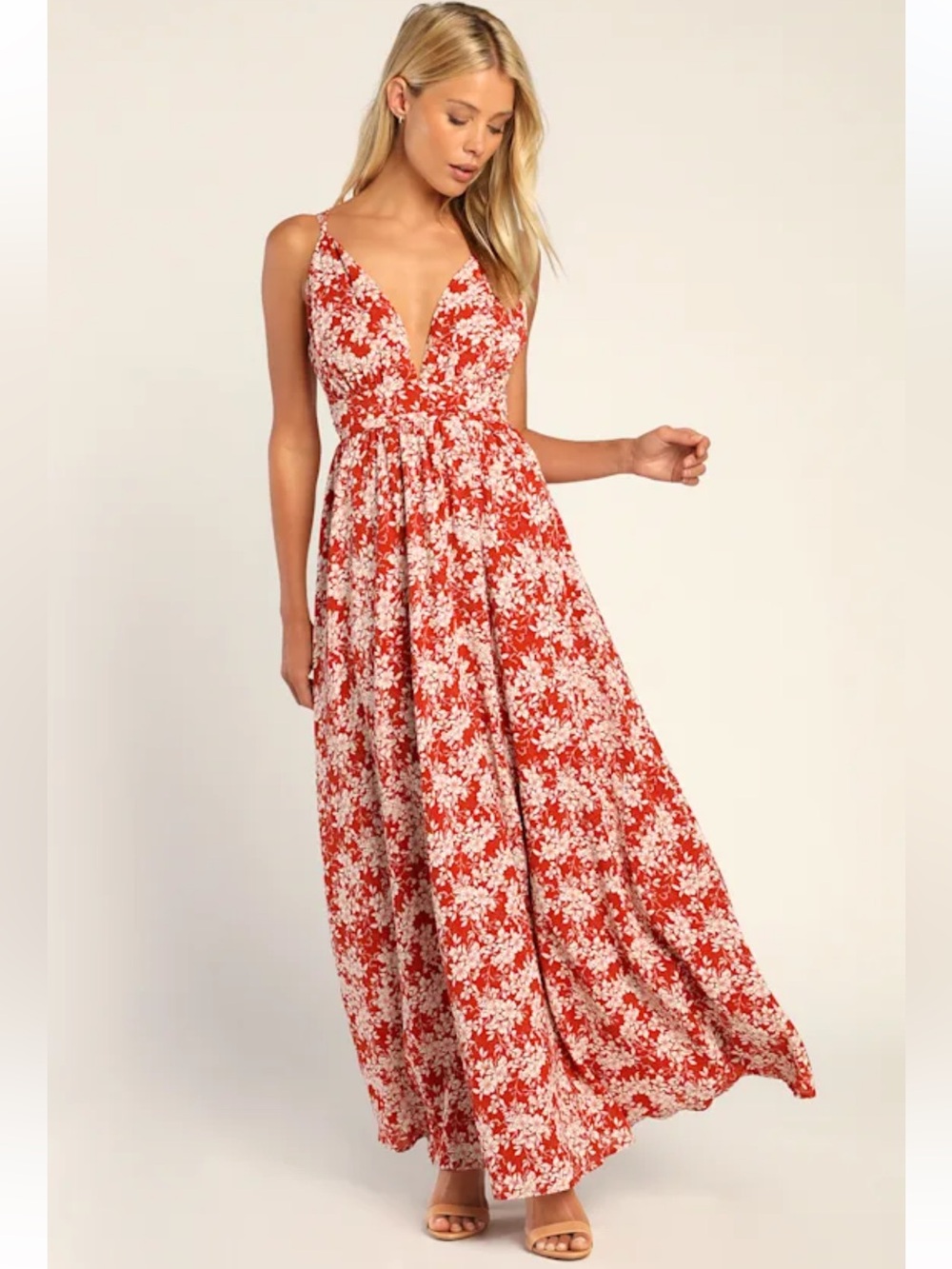 Lulus Daily Love Terracotta Floral Print Sleeveless Maxi Dress Orange - Size S